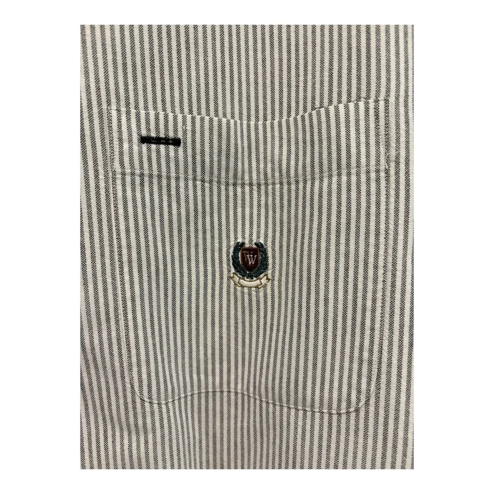 Woods Woods Shirt‎ Mens XL Gray White Striped Oxford Extra Large Long Sleeve